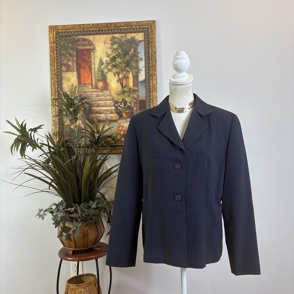 Signature Larry Levine‎ Suit Blazer Women's Size 14 Black Pinstripe Notch Lapel